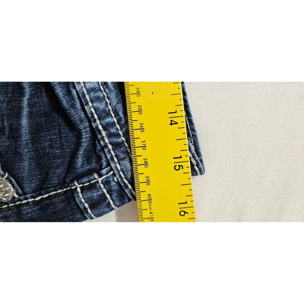 Miss Me Mid Rise Easy Cuffed Straight Leg Jeans Dark Wash Embellished Size 28